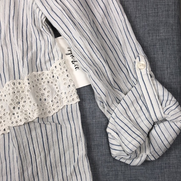 Style & Co Stripe Crochet Trim Button Down Top Size L XL PL PXL - Picture 4 of 7